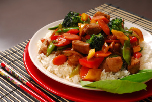 plate of pork stir fry with vegetables chinese1